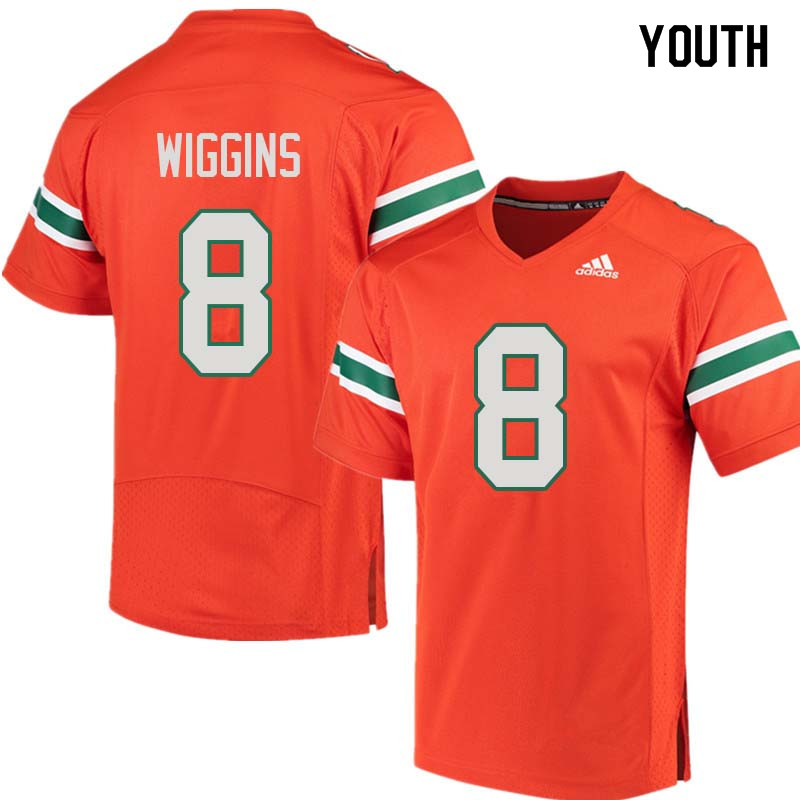 Youth Miami Hurricanes #8 Daquris Wiggins College Football Jerseys Sale-Orange - Click Image to Close